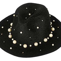 Beautiful Hat Never Worn. Casual Beaded Hats For Spring, Beaded Hat With Curved Brim, Casual Beaded Fedora Sun Hat, Beaded Fedora Sun Hat, Beaded Short Brim Hat For Spring, Black Summer Party Fedora, Black Summer Fedora For Party, Spring Short Brim Beaded Hat, Black Fedora For Summer Party