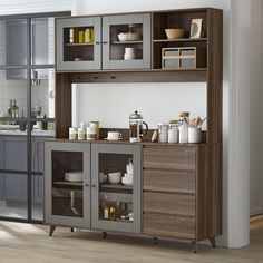 PRICES MAY VARY. Large Storage Space - This ECACAD dark brown kitchen pantry with 4 glass doors will come in 2 packages, the top hutch part contains 2-tier open shelves and 2-tier shelves behind the doors, and 3 hooks for hanging towels or spatula; the bottom cabinet part contains 2-tier shelves and 4 drawers, the cabinet top is perfect for microwave and daily essentials Durable Materials - ECACAD sideboard buffet cabinet with hutch is made of MDF boards, glass doors and metal legs, it has large Freestanding Kitchen Pantry, Kitchen Hutch Cabinet, Modern Sideboard Buffet, Cabinet With Glass Doors, White Storage Cabinets, Pantry Storage Cabinet, Kitchen Pantry Storage, Sideboard Storage Cabinet, Freestanding Kitchen