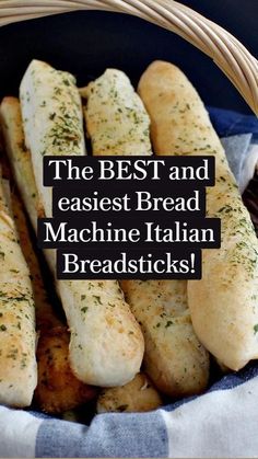 the best and easyest bread machine italian breadsticks in a wicker basket