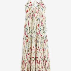 H&M Pleated Dress Maxi Tiered Floral Multicolored Sz S Bnwt H&m White Maxi Dress For Daywear, H&m Multicolor Dresses For Spring, H&m White Summer Maxi Dress, H&m Multicolor Spring Dresses, H&m Multicolor Summer Dresses, White H&m Maxi Dress For Brunch, Fitted Floral Print Maxi Dress By H&m, Chic H&m Floral Print Maxi Dress, H&m White Beach Maxi Dress