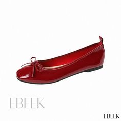 Red Ballet Flats with Bow Detail, Patent Leather and Soft Sole - Ideal for Weddings Red Ballet Flats, Rough Heels, Pu Heels, Chunky Heels Sandals, Shoe Charms, Toe Designs, Bow Detail, Olivia Mark, Chunky Heels