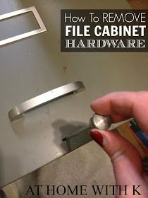 a hand holding a piece of metal with the words how to remove file cabinet hardware at home with kleenex