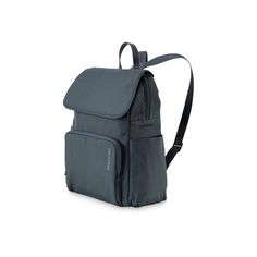 the back pack is grey with black straps