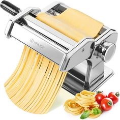 the pasta maker is being used to make spaghetti