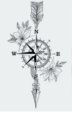 a compass with flowers on it and the words compastato flowerattoo