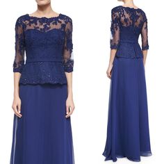 MACloth Women Long Sleeves Lace Chiffon Evening Gown Royal Blue Mother Moh Dress, Gown Royal Blue, Lacy Wedding Dresses, Royal Blue Formal Dress, Mob Dress, Dress Websites, Brides Dress, Chiffon Dresses, Blue Dress Formal