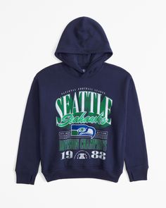 Comfy popover hoodie in our soft fleece fabric, featuring Seattle Seahawks-inspired graphic detail at chest, front pouch pocket, ribbed hem and thumbholes at cuffs. Boys Tops, Low Low, Abercrombie Kids, Boys Hoodies, Seattle Seahawks, Boys Top, Hoodie Girl, Low Iron, Fall 2024