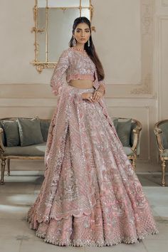 Embellished Baby Pink Lehenga Choli for Bridal Wear Pink Indian Wedding Dress, Pink Indian Wedding, Elan Bridal, Walima Dress, Pink Lehenga, Dip Dyed, Color Pastel, Wedding Lehenga, Lehenga Designs