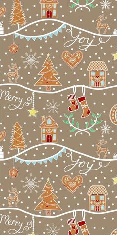 a christmas themed wallpaper with gingerbreads and stockings