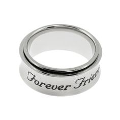 Celebrate the unbreakable bond of friendship with this beautifully crafted "Forever Friends" Spinner Ring. Engraved with a heartfelt message against a sophisticated brushed stainless steel band, this ring is a constant reminder of the cherished relationship you share with your best friend. The smooth spinning feature adds a fun, fidget-friendly element, providing a soothing and engaging sensory experience. Wear this stylish and meaningful ring every day to keep your friend close, even when you'r Best Friend Ring, Meaningful Rings, Friend Rings, Family Engagement, Forever Friends, Engraved Stainless Steel, Instagram Family, Infinity Heart, Irish Celtic