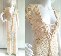 * Vintage women's summer knit dress / beach dress pareo *  Beige color * Openwork pattern * Boho / Hippie look * 50% Cotton + 50% Acryl Size - XS / S / M Bust - 36+ inch / 92 cm Waist - 30+ inch / 76-88 cm Hips - 36+ inch / 96 cm Sleeve - 6 inch / 15 cm Length - 58,5 inch / 148 cm You can also check other items from my shop: https://www.etsy.com/shop/FadoVintageShop Thank you for visiting my shop ! Bohemian Fitted Maxi Cover-up, Bohemian Fitted Maxi Length Cover-up, Fitted Bohemian Maxi Cover-up, Fitted Bohemian Maxi Length Cover-up, Fitted Long Summer Cover-up, Fitted Beige Bohemian Cover-up, Fitted Bohemian Beige Beach Dress, Beige V-neck Crochet Beach Dress, Beige Long Crochet Dress For Summer