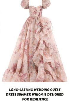 a dress with flowers on it that says, long - lasting wedding guest dress summer which is designed for resilice