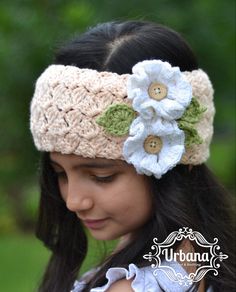 CROCHET PATTERN  Headband with Flowers by UrbanaCrochetandKnit Crochet Bandana Pattern, Headband With Flowers, Crochet Flower Headbands, Bandeau Au Crochet, Crochet Headbands, Bandana Pattern, Crochet Bandana, Quick Crochet Patterns, Crochet Headband Pattern