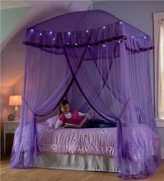 PreLit Bed Canopy for Girls Bedroom Lighted Bed, Purple Canopy, Girls Canopy, Girls Bed Canopy, Bed For Girls Room, Fairy Bedroom, Princess Room, Sparkling Lights