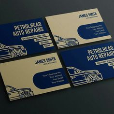 three business cards designed to look like a car with the words petrolhead auto repairs on them