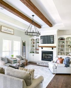 a living room filled with furniture and a fire place in the middle of a room