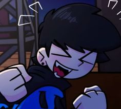 an animated image of a boy with his fist up