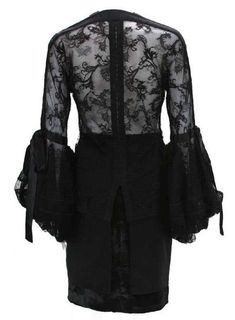 For Sale on 1stDibs - Tom Ford for Yves Saint Laurent Skirt Set F/W 2002 Collection Color - Black. Lace Puff-Sleeve Blouse with Silk Ribbons. Fabric is stretch. Skirt - Silk Formal Fitted Blouse With Lantern Sleeves, Formal Fitted Lantern Sleeve Blouse, Fitted Bishop Sleeve Blouse For Evening, Fitted Party Blouse With Set-in Sleeves, Spring Formal Gothic Blouse, Spring Gothic Formal Blouse, Gothic Long Sleeve Blouse For Evening, Goth Wardrobe, Skirt Silk