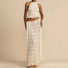 New Have Different Sizes Cream & Black Long Skirt Suits, Backless Halter Top, Maxi Skirt Set, High Waist Long Skirt, Ruffle Maxi Skirt, Skirt Coverup, Long Skirt Outfits, Maxi Rok, Rock Outfit