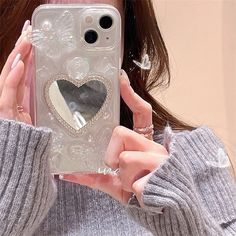 Aesthetic Cases, Clear Phone Case Design, Coquette Design, Coquette Clothing, Butterfly Embellishment, Coquette Room, Heart Mirror, Delicate Butterfly, Butterfly Heart