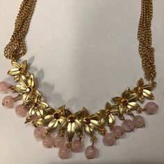 Nwt- Beautiful Gold With Pink Stones Necklace! Also See Listing For Matching Bracelet. Bundle And Save Makes A Great Holiday Gift Pink Flower Jewelry For Celebration, Elegant Pink Necklace For Festive Occasions, Luxury Pink Necklace With Gemstone Accents, Pink Multi-stone Necklace For Gift, Pink Bohemian Multi-strand Necklaces, Pink Stone Necklace, Vintage Gold-tone Multi-strand Necklaces, Elegant Pink Multi-stone Necklace, Pink Stones