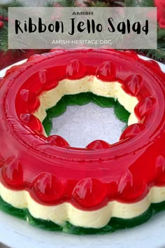 a beautiful ring mold of layered red and green Christmas jello salad Ribbon Jello, Cool Whip Jello, Jelly Salad, Peach Jello, Recipes With Cool Whip