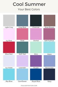 How to Find Your Best Colors – Teal Inspiration Teal Inspiration, Summer Skin Tone, Cool Summer Palette, Light Summer Color Palette, Summer Color Palettes