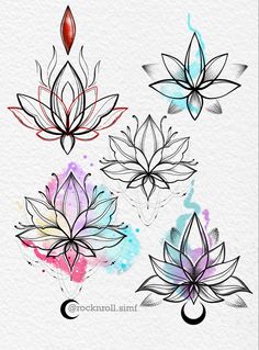 watercolor lotus tattoo designs on white paper