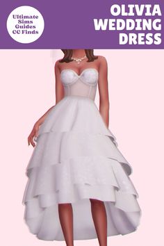 a woman in a white wedding dress standing on a pink background with the words, oliva wedding dress