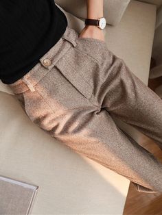 Women‘s Dress Pants Herringbone Pant Fleece Flannel Cropped Pants Ankle-Length Fashion Streetwear Office Work Black ash-colored S M Fall Winter 2024 - $36.99 Casual Academia, Dark Academia Clothing, Women Trousers, Wide Leg Sweatpants, Pants Women Fashion, Office Attire, Casual Suit, Pencil Pants, Suit Pants