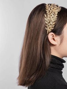 Tiara de Folhas em Dourado-arco de Metal | Elo7 Gold Leaf Headband, Simple Headbands, Leaves Headband, Wedding Headdress, Fascinator Hairstyles, Golden Leaf, Gold Headband, Beaded Headband