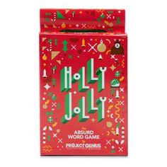 a red box with the word holly jolly on it