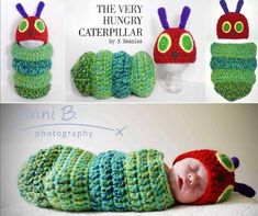 the crocheted caterpillar is laying down