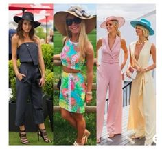 four different women wearing hats and dresses