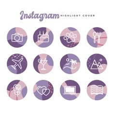 the instagram icon set includes icons such as books, drinks and other things to do