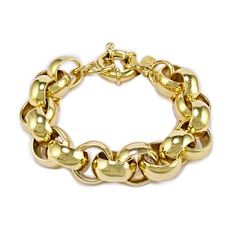 We are fans of the classic Rolo chain style, with its pleasing round, domed links. A large fancy spring ring clasp completes the look. This version is XXL chunky! Handcrafted in NYC 14k gold or rhodium finishes Bracelet is 8" long (contact us if you need a smaller size only) 5/8" | 15.9mm wide chain links Nickel free electroplated brass Clear protective anti-tarnish coating improves durability Comes in a signature pouch with box Remove electroplated jewelry when bathing, showering or swimming. A Luxury Round Bead Chain Bracelet As Gift, Luxury Metal Jewelry With Rolo Chain, Luxury Timeless Jewelry With Rolo Chain, Luxury Gold Bracelet With Rolo Chain For Gift, Luxury Box Chain Link Bracelets, Luxury Rolo Chain Bracelet As A Gift, Luxury Minimalist Jewelry With Rolo Chain, Luxury Rolo Chain Jewelry Gift, Luxury Rolo Chain Jewelry For Formal Events