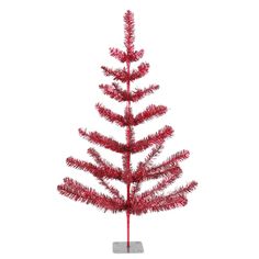 a red tinsel christmas tree on a white background