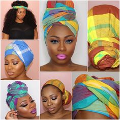 I love the different ways Kluermoi has worn her wraps! Makeup on point too. Head Dresses, Head Turban, Headwrap Tutorial, Wear A Scarf, Coco Austin, Afrikaanse Mode, African Head Wraps