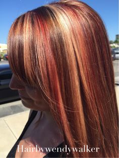 Fall Sunset Hair Color, Cajun Spice Adore Hair Color, Autumn Vivid Hair Color, Red Orange Yellow Peekaboo Hair, Strwberry Blonde Hot Pink Under, Medium Hair Color, Dyed Hair Inspiration, Fall Hair Color, Haircut And Color