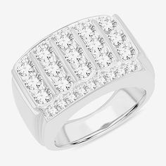 Ring Style: Mens Fashion RingsDiamond Clarity: Si1-Si2Setting: Multi-SettingStone Cut: RoundDiamond Color: G-HMetal Color: WhiteRing Gallery Height: 3.2mmRing Top Length: 27mmRing Top Width: 18mmRounded Carat Weight: 3 Ct. T.w.Band Width: 17mmCare: Wipe CleanStone Type: 33 Lab Grown DiamondAuthenticity: Lab Grown DiamondBirthstone: April BirthstoneMetal: 10k White GoldCountry of Origin: Imported White Diamond Round Signet Ring, Classic White Signet Promise Ring, White Signet Ring With Diamond Accents In Fine Jewelry, Classic White Diamond Ring With Polished Finish, White Signet Ring With Diamond Accents, Modern White Diamond Ring With Polished Finish, Modern White Diamond Ring With Accents, Classic White Signet Ring For Anniversary, White Signet Ring With Diamond Accents For Anniversary