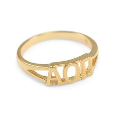 A gorgeous limited edition sunshine gold Alpha Omicron Pi (ΑΟΠ) ring made exclusively by us! The ring is solid brass with 14k gold plated finishing. The perfect holiday gift or stocking stuffer! Please specify ring size (5,6,7,8, or 9) in the drop down box. Thank you! ♦ Officially Licensed Product - passed through examination and requirements by the Sorority. In addition, part of the sales proceeds goes back to Alpha Omicron Pi. Adjustable Gold Initial Ring As Personalized Gift, Adjustable Gold Initial Ring For Personalized Gift, Alpha Omicron Pi Canvas, Personalized Silver Sorority Jewelry, Personalized Sorority Jewelry Gift, Sorority Jewelry, San Dimas, Alpha Omicron Pi, Greek Letters