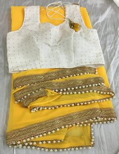 Yellow Saree Blouse Indian ethnic designer exclusive georgette made to order new sari blouse pettico White Blouse With Sheer Dupatta For Diwali, Fitted Yellow Pre-draped Saree With Pallu, Festival Georgette Pre-draped Saree With Border, Fitted Yellow Pre-draped Saree For Festivals, Sheer Dupatta Blouse For Diwali Puja, Diwali Blouse With Sheer Dupatta For Puja, Fitted White Blouse With Sheer Dupatta, Yellow Fitted Pre-draped Saree With Cutdana, Fitted Yellow Pre-draped Saree