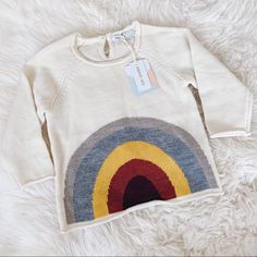 Goldie + Ace Rainbow Sweater - Size 1 Ivory Wool New With Tags Never Been Worn! Playful Long Sleeve Cream Tops, Cute Cream Top For Fall, Playful Cream Crew Neck Top, Playful Long Sleeve Rainbow Top, Cute Long Sleeve Tops For Playdate, Playful Fall Tops For Playwear, Cream Tops For Spring Playtime, Playful Sweater For Spring Playtime, Multicolor Tops For Playtime In Fall