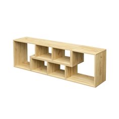 a wooden shelf with three sections on each side