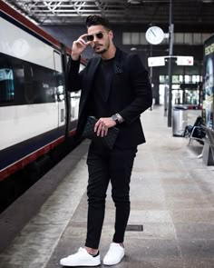 Waiting for my train Time for new adventures! Have a nice evening guys _____________________ #men #menstyle #streetstyle #style… Training Outfit Men, Prom Outfits For Guys, Suits And Sneakers, Man Suits, Winter Fashion Boots, Glam Look, Training Clothes