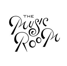 the music room logo in black and white, with handwritten lettering on it's side