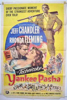 a movie poster for the film yankee pasha starring jeff chandler, left, and