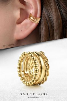 14K Yellow Gold Wide Bujukan Single Earcuff. EGS14481Y4JJJ #Gabriel & Company #BujukanSingleEarcuff#Yellow GoldEarcuff#FashionJewelry#Jewelry Gold Plated Single Ear Cuff Fine Jewelry, Luxury Gold Ear Cuff For Wedding, Gold Pierced Ear Cuff Fine Jewelry, Gold Plated Ear Cuff Fine Jewelry, Gold-plated Fine Jewelry Ear Cuff, Elegant Gold Plated Silver Ear Cuff, Yellow Gold Ear Cuff For Wedding, Gold 14k Ear Cuff For Pierced Ears, Luxury Wedding Ear Cuff For Pierced Ears