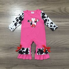 Brand New In Package Cotton/Spandex Cow Farm, Boutique Baby, Girls Heart, Romper Jumpsuit, Ruffle Romper, Baby Boutique, Baby & Toddler Clothing