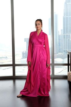 satin dressing gown us Elegant Satin V-neck Kimono, Fitted Silk V-neck Kimono, Elegant Silk Robe With Kimono Sleeves, Elegant Satin Robe With Kimono Sleeves, Elegant Maxi Kimono For Wedding, Party Satin Kimono With Satin Finish, Party Satin Finish Kimono, Party Satin Kimono, Elegant Pink V-neck Kimono